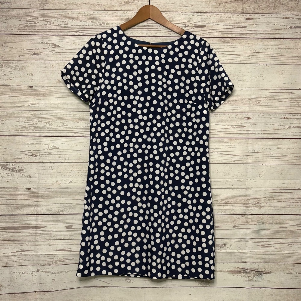 J.Crew Navy White‎ Polka Dot Short Sleeve Shift Dress Size 6 NWT